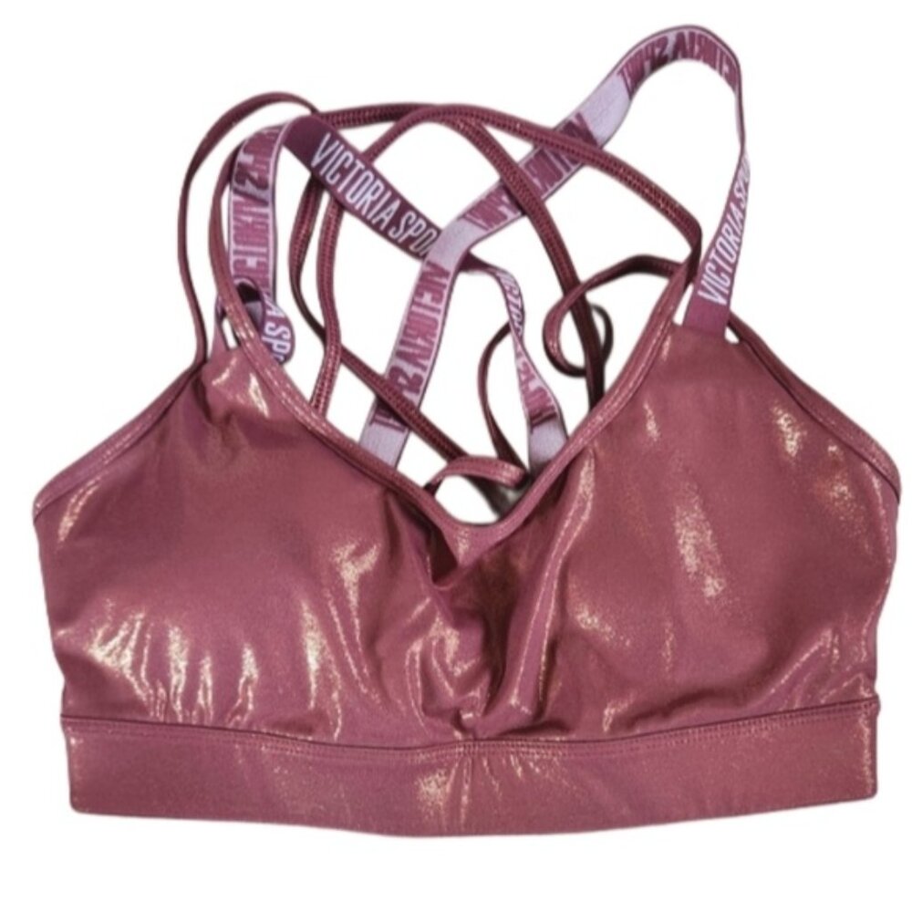 Victoria's Secret Small Cranberry Sparkle Sport Shiny Pink Sports Bra Like New